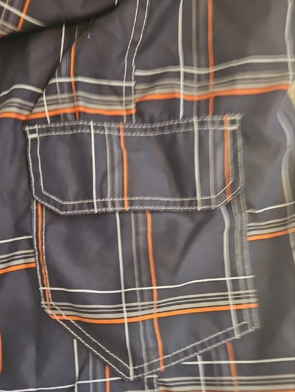OP Men Swim Trunks Navy with Orange and White Plaid